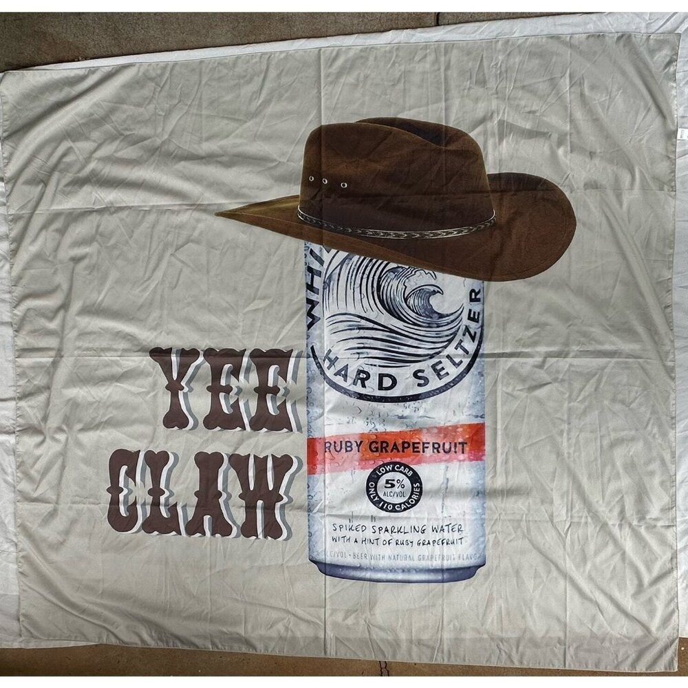 White Claw Hard Seltzer Flag Banner Yee Claw Cowboy Hat Dorm Man Cave 55 x 50 In